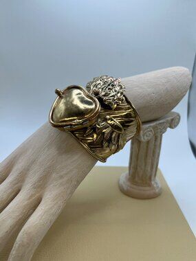 Handmade Mexican Artist Heart Locket Cuff Bracelet